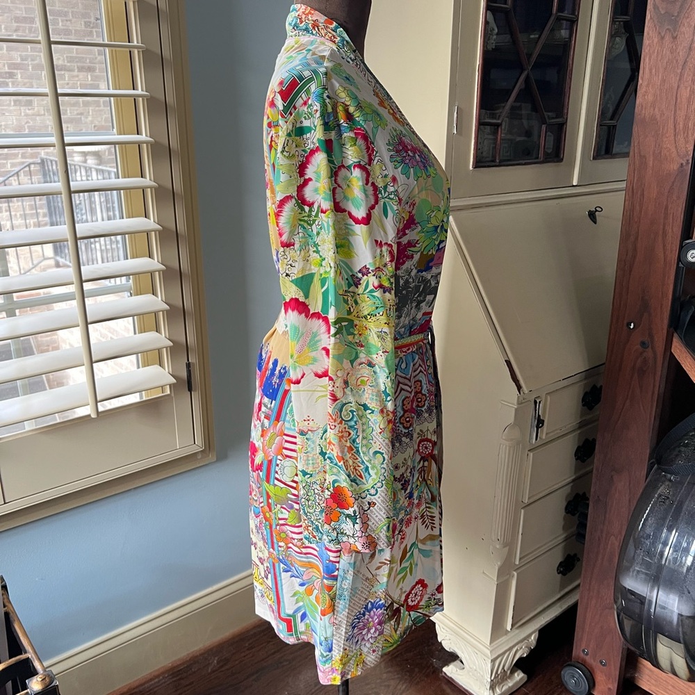 Johnny Was Colorful 100% Silk Floral Short Robe - Picture 3 of 13